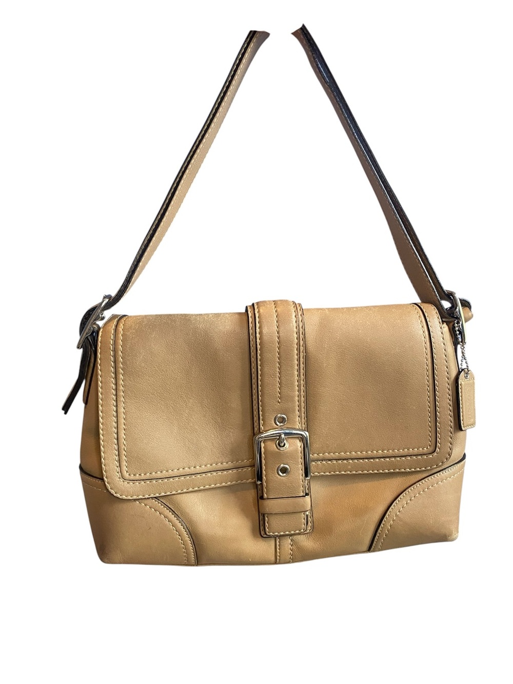 Y2K Coach Hampton Buckle Flap Bag Tan